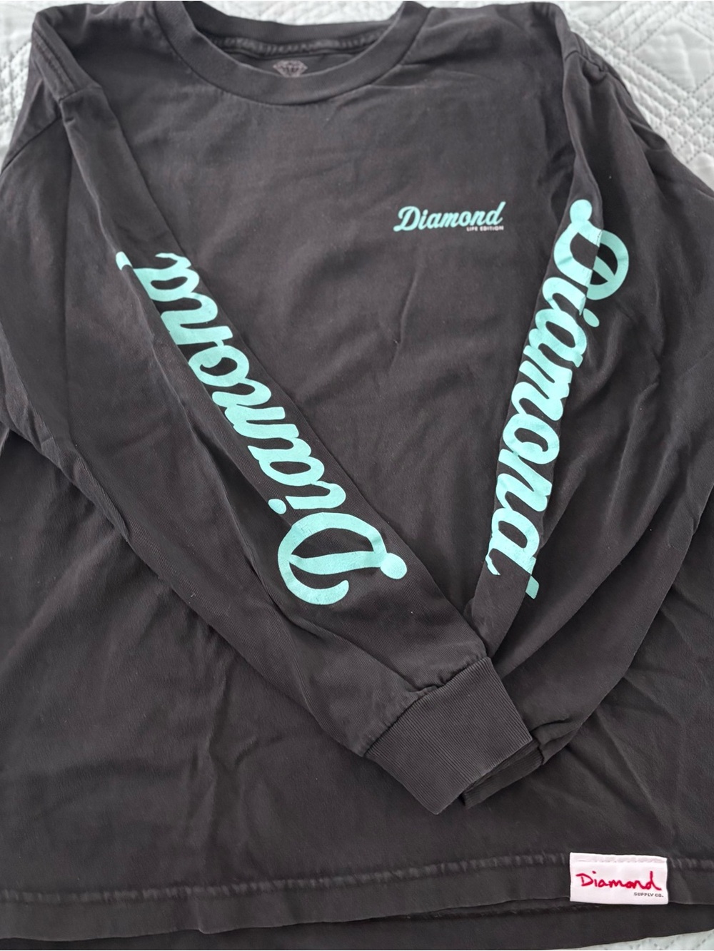 Diamond Supply Co. Black Long Sleeve Tee with Teal Script